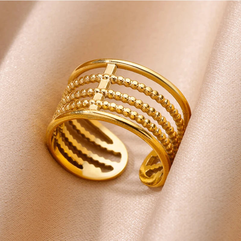 Anti-Stress Drehbare Perlenringe für Damen Herren Goldfarben Edelstahl Doppelte Glatte Perlen Fingerring Party Schmuck Geschenk