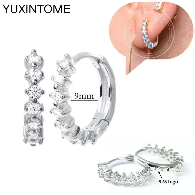 925 Sterling Silber Ohrnadel Mode Creolen Weiße Kristall Luxus Damen Silberohrringe Hochzeit Damenschmuck Geschenk
