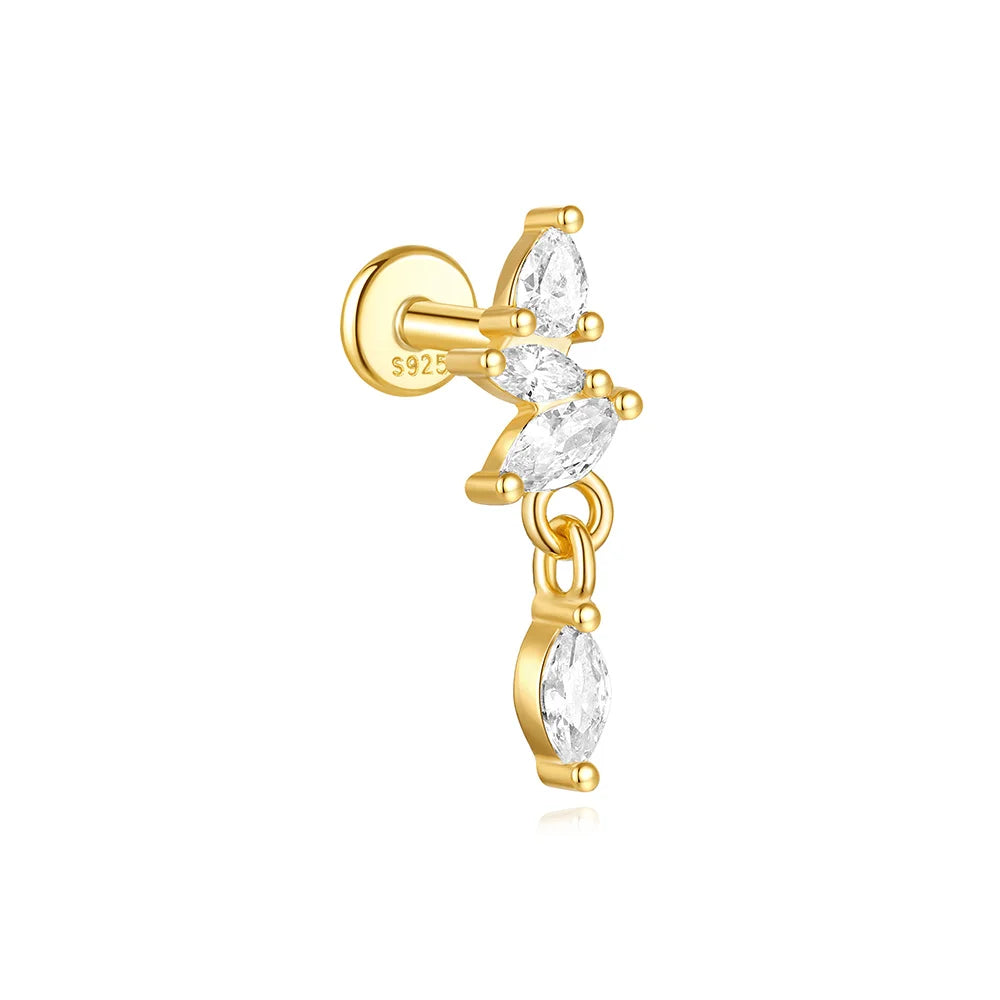 CANNER 1PC Vier-Punkt-Stern Mond Quaste Lotus Knorpel Spirale Piercing 925 Sterlingsilber Ohrstecker Für Frauen Ins Ohrring