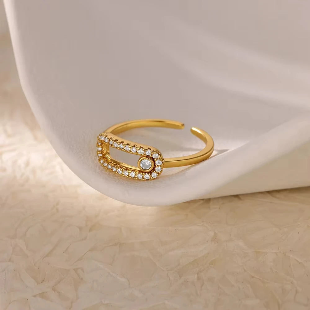 Anillos de girasol de circonita de moda para mujer, de acero inoxidable chapado en oro, anillo geométrico, joyería estética de moda para bodas y fiestas, regalos