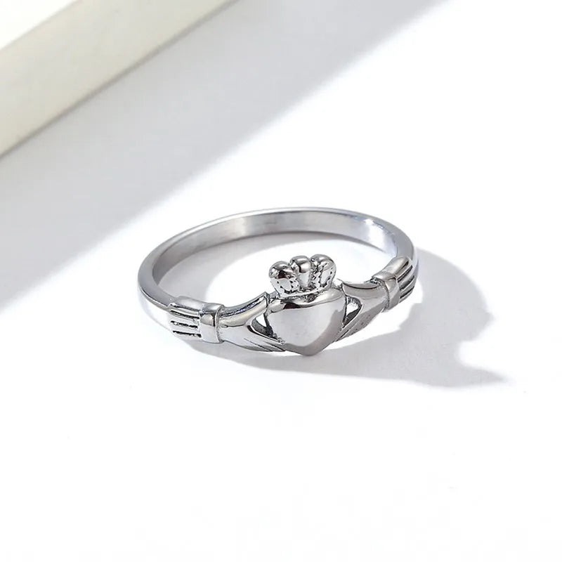 Edelstahl Irischer Claddagh-Ring Herz Krone Hochzeits-Versprechensring für Damen Herren Größe 4-10
