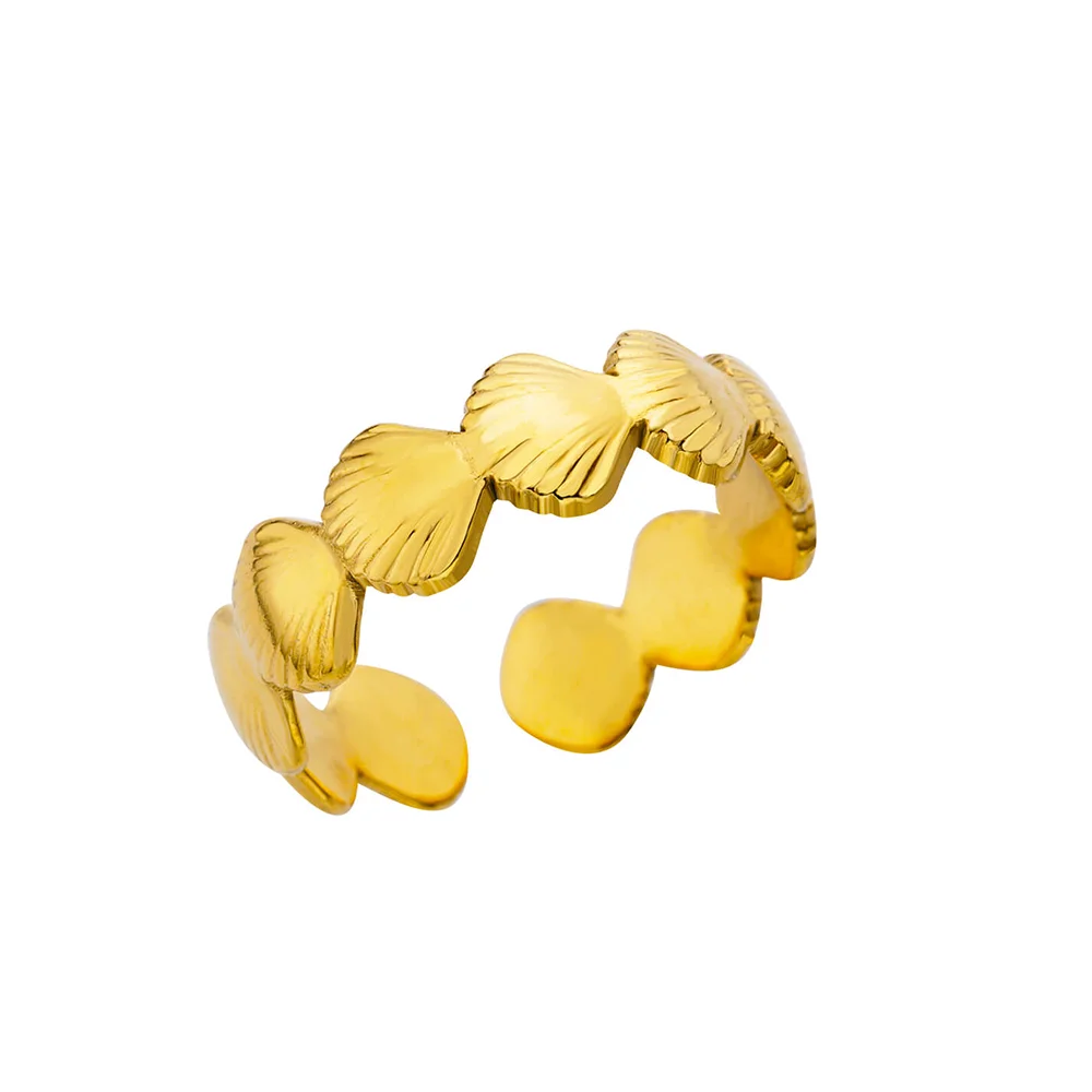 316L Edelstahl Seestern Muschel Ringe für Frauen Gold Farbe Offener Fingerring Femme Trendiger Sommerurlaub Ozean Schmuck Geschenk