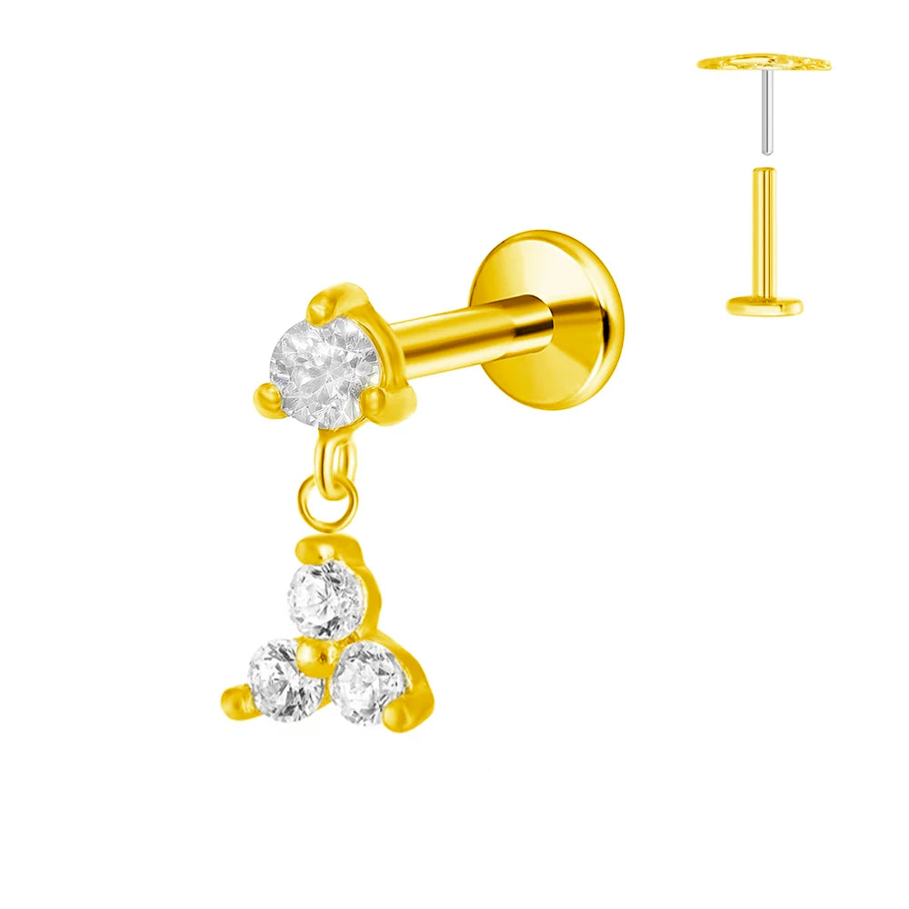 ASTM F136 G23 Titan Blumen Mond Stern Labret Piercing Push In Ohrringe Tragus Threadless Flat Back Piercing Körperschmuck