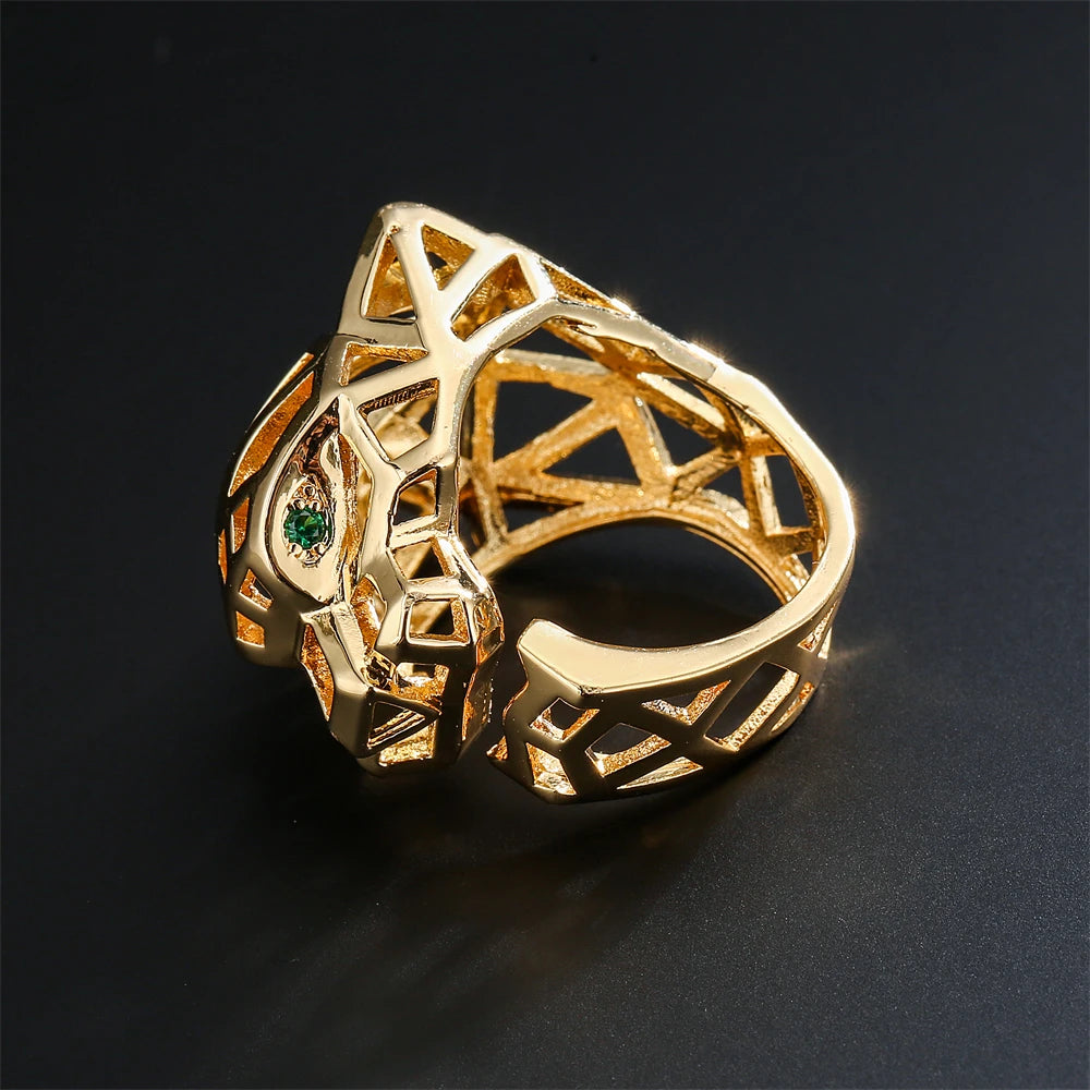 2025 Neues Fashion Statement Großer Tierring Für Frauen Mädchen Party Schmuck Gold Farbe Hohl Leopard Offener Ring Großhandel
