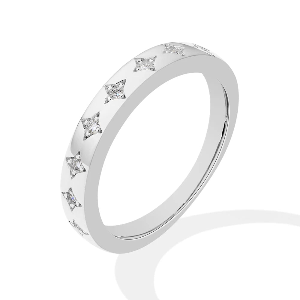 MINTYBOX Estrellas Anillos de Boda de Plata S925 con Moissanita para Mujer Anillo de Compromiso con Diamante de Laboratorio Chapado en Oro de 18K Joyería Fina