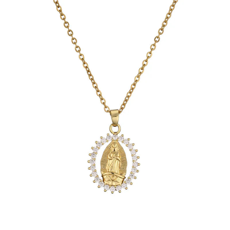 NEWBUY Trendy Gold Color Shiny AAA CZ Zircon Virgin Mary Pendant Necklaces For Women Gift