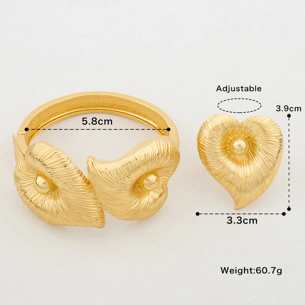 Mode Frauen Armreif und Ring Schmuckset 18k Goldfarbe Armband Cocktailring 2tlg Set für Verlobung Party Zubehör Geschenke