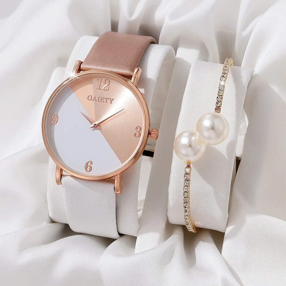 Damen-Uhren-Set, Luxus-Mode, bunte PU-Lederarmband Damen Quarz-Armbanduhr, Legierungs-Armband für Damen, Geschenk