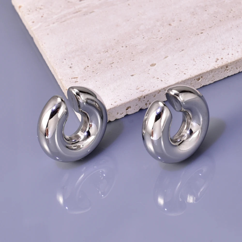 02 INS net red with stainless steel thick round tube hollow ear ring ear clip accessories wholesale