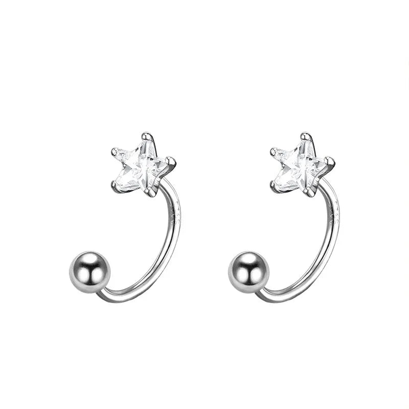Pendientes de personalidad de plata 925 con destellos de estrella y cristales, pequeños y frescos, para mujer, nueva tendencia 2022