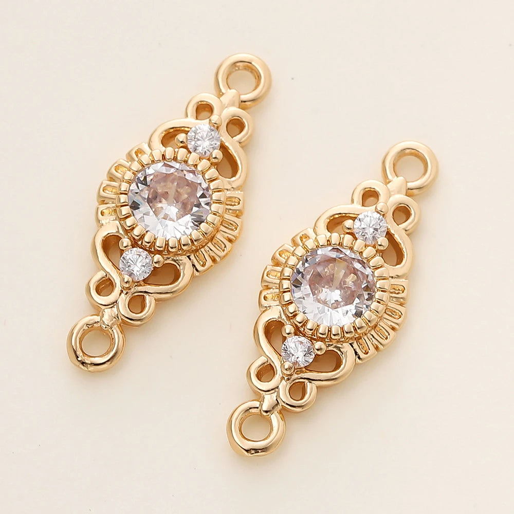 5/10 unidades/paquete de colgantes ovalados conector de 2 orificios de latón chapado en oro de 18 quilates para hacer collares y accesorios de joyería DIY