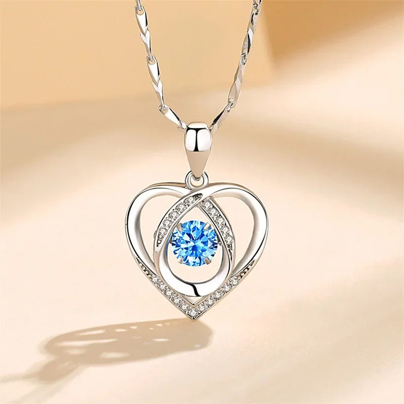 925 Sterling Silber Herzförmige Halskette Armband Set für Frauen Vintage Koreanischer Blauer Kristall Armbänder Schmuckset Party Schmuck