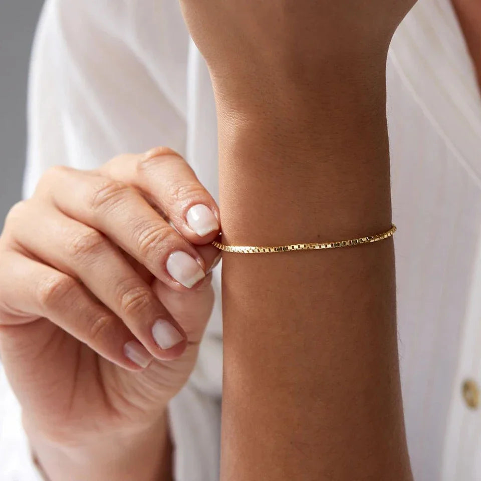 SUNIBI 2MM Einfache Box Chain Armbänder für Damen Goldfarben Edelstahl Klassisches Armband Minimalismus Geschenke Schmuck Großhandel