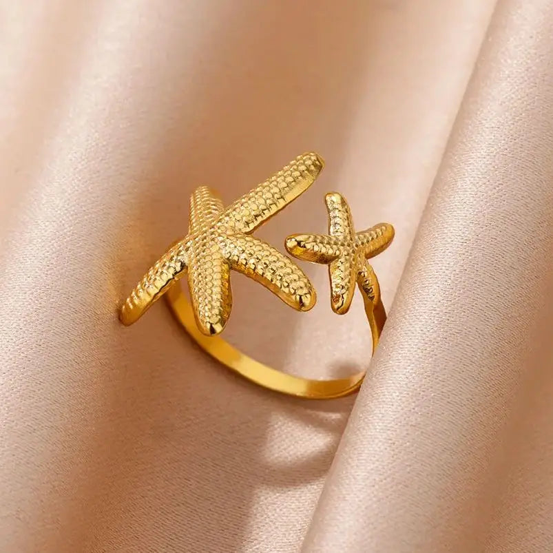 Anillos abiertos de acero inoxidable con forma de estrella de mar para mujer, color dorado, geométricos, ajustables, para bodas, fiestas, moda, regalo, anillos