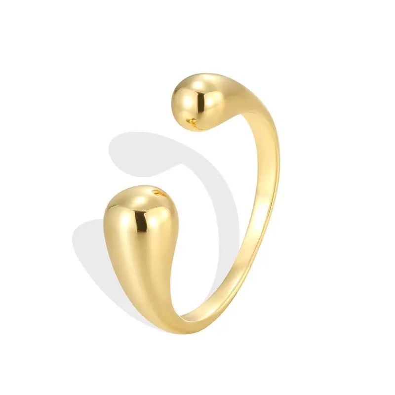 925er Sterlingsilber Glatte Doppelkügelchen Ringe für Frauen Verstellbarer goldfarbener geometrischer Hochzeits-Paarring Edelschmuck