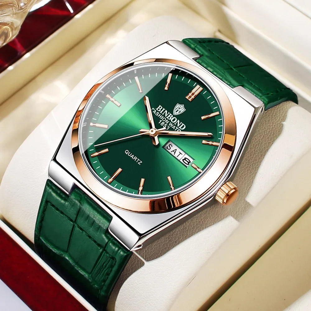 Nuevo reloj de pulsera de cuero para hombre, de lujo, informal, de negocios, con esfera dorada, automático, a la moda, de cuarzo, regalos, Reloj Hombre