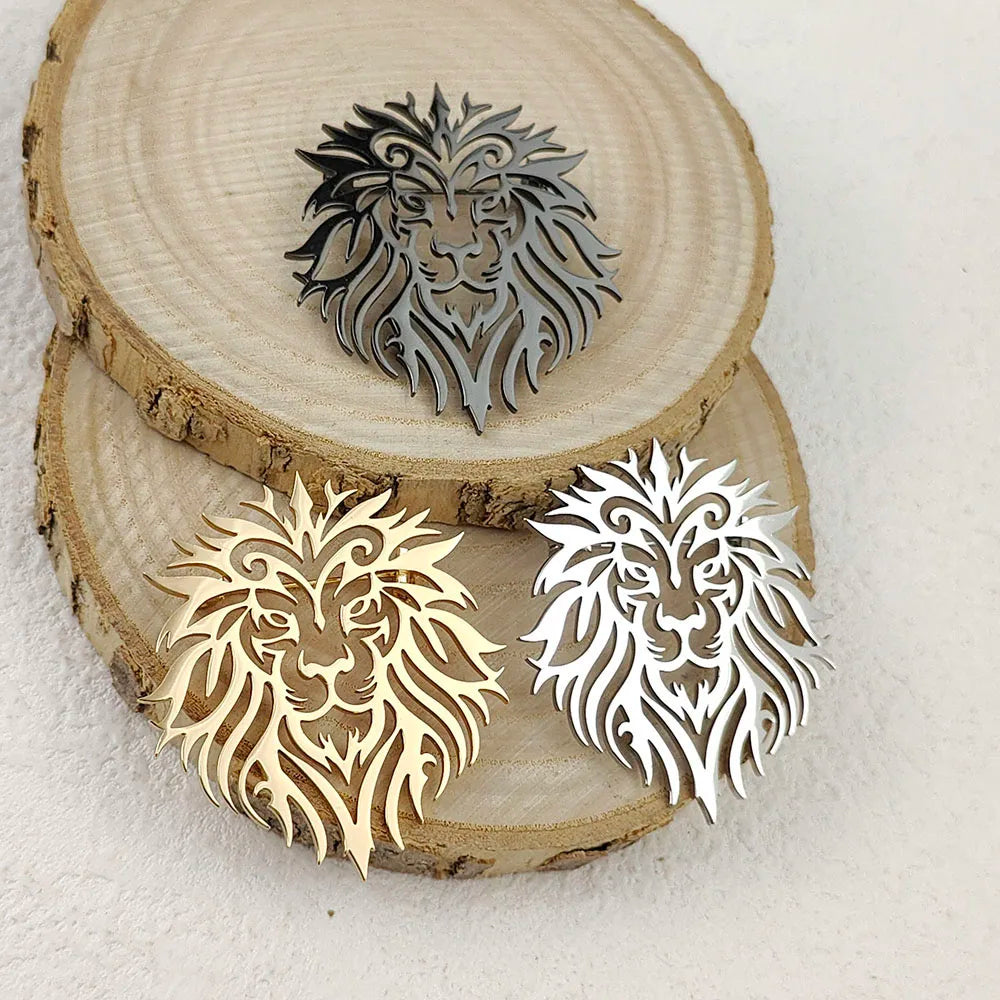 Kreativer Punk-Stil Hohlkrone Löwe Edelstahl vergoldet 18K Brosche, schwarze Anzug-Accessoires, Hochzeits-Set