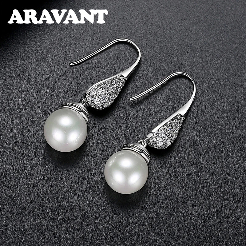 Pendientes Aravant de plata 925 y oro de 18 quilates con gota de agua y perla negra para mujer, joyería de moda