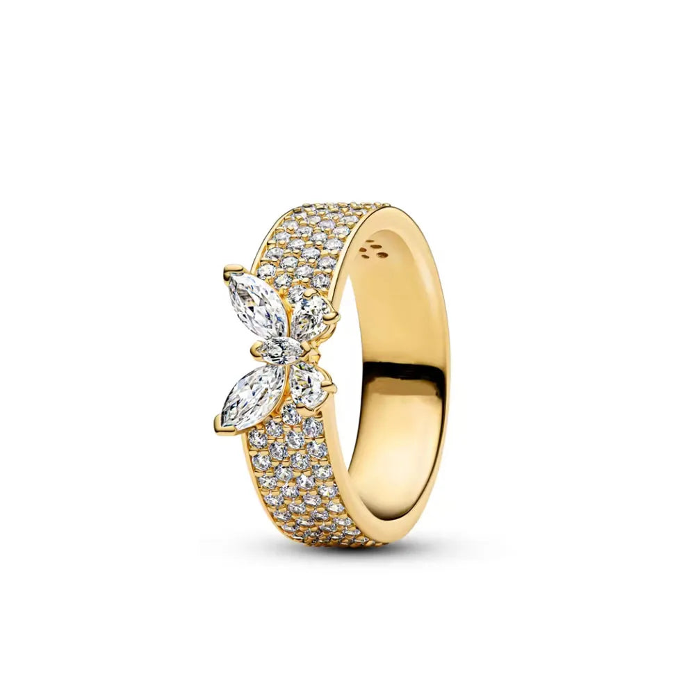 2026 Heiß verkaufter Ring aus 925er Sterlingsilber mit Herz-, Schmetterlings- und Blumenmotiv, exquisites und charmantes Schmuckgeschenk für europäische Frauen