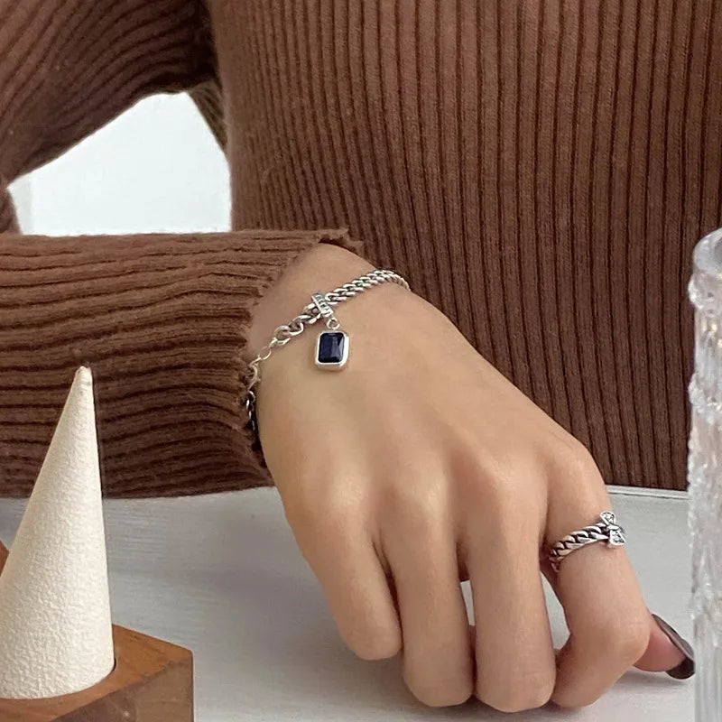 Cadena de Plata de Ley 925 Vintage Cuba con Colgantes de Circonitas Cuadradas, Collares Femeninos, Accesorios de Joyería para Mujer, Plata 925