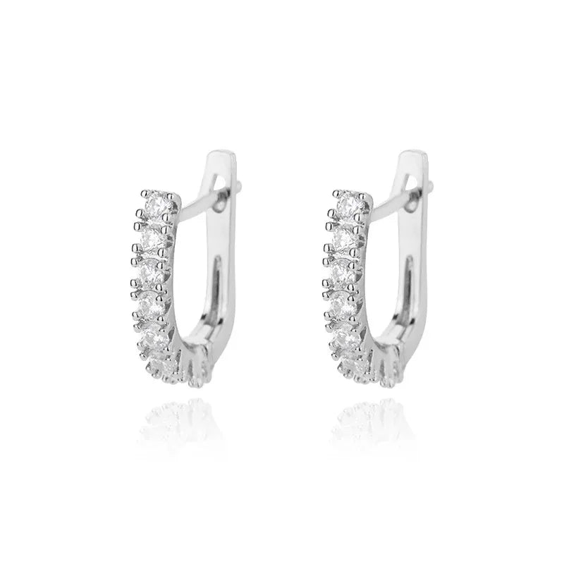 Zirkonia U-förmige Ohrstecker für Frauen, Edelstahl, geometrische Ohrringe, Schmuck, Hochzeits-/Geburtstagsgeschenk