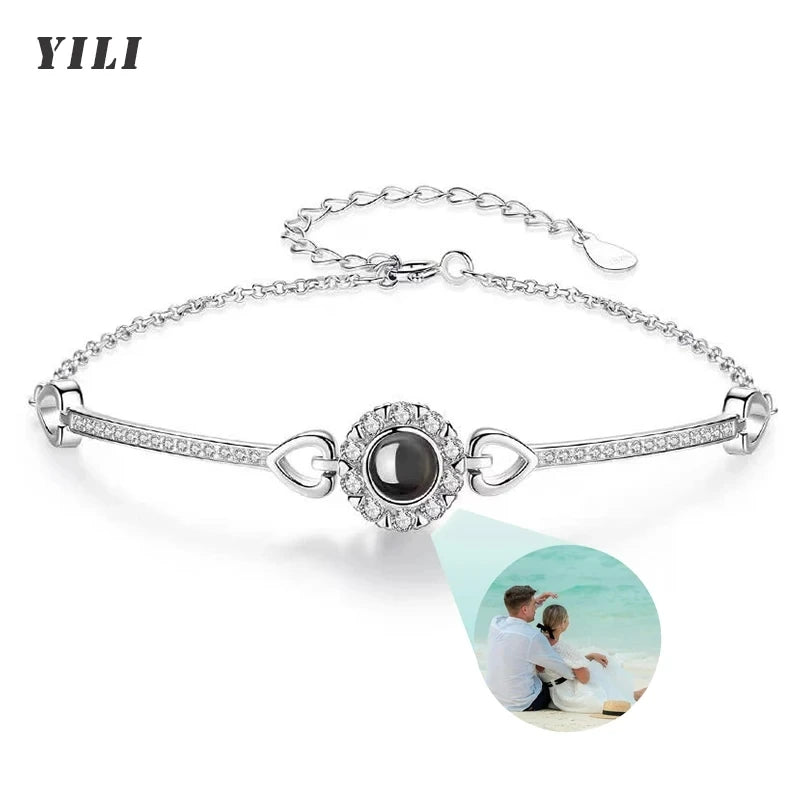 Kundenspezifisches Armband mit Bild im Inneren, Titan-Edelstahl-Kubanische Gliederkette, Armband mit personalisierter Fotoprojektion für Männer und Frauen