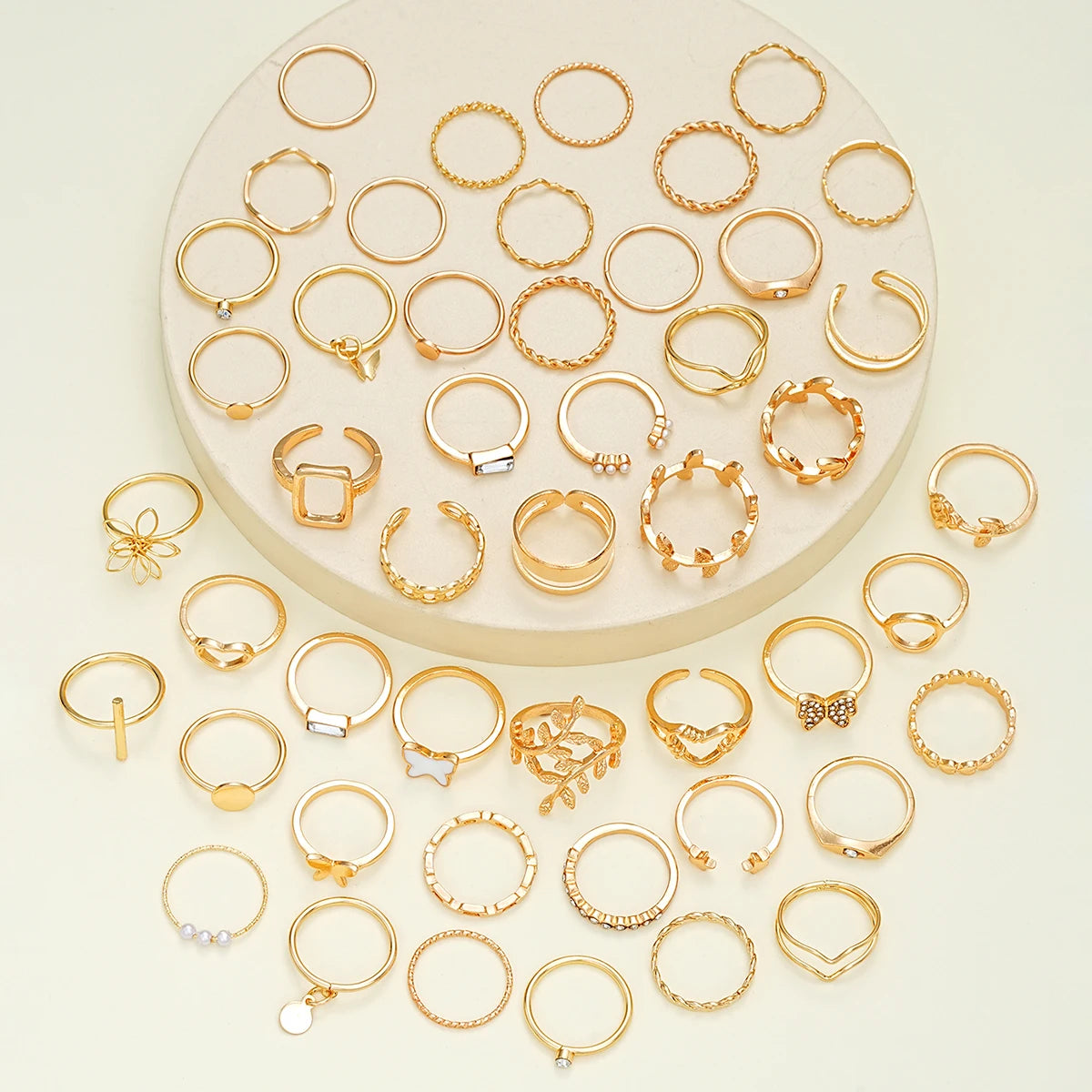 47 Teile/Set Vintage Goldfarbe Herzringe Set Für Damen Herren Hohl Schmetterling Perle Kristall Geometrische Ringe Trendiger Fingerschmuck
