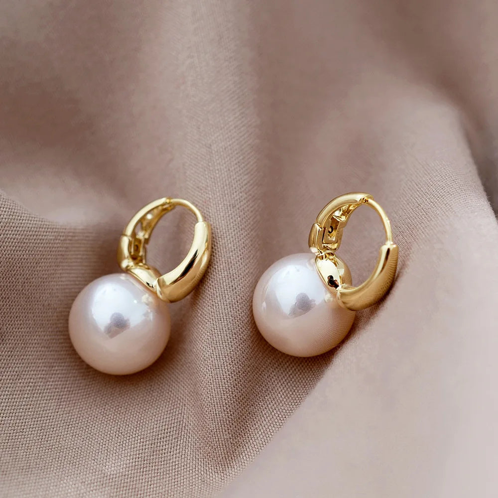 Pendientes de aro con perlas de color plateado para mujer, aretes minimalistas de color dorado, joyería de moda para bodas, Dropshipping