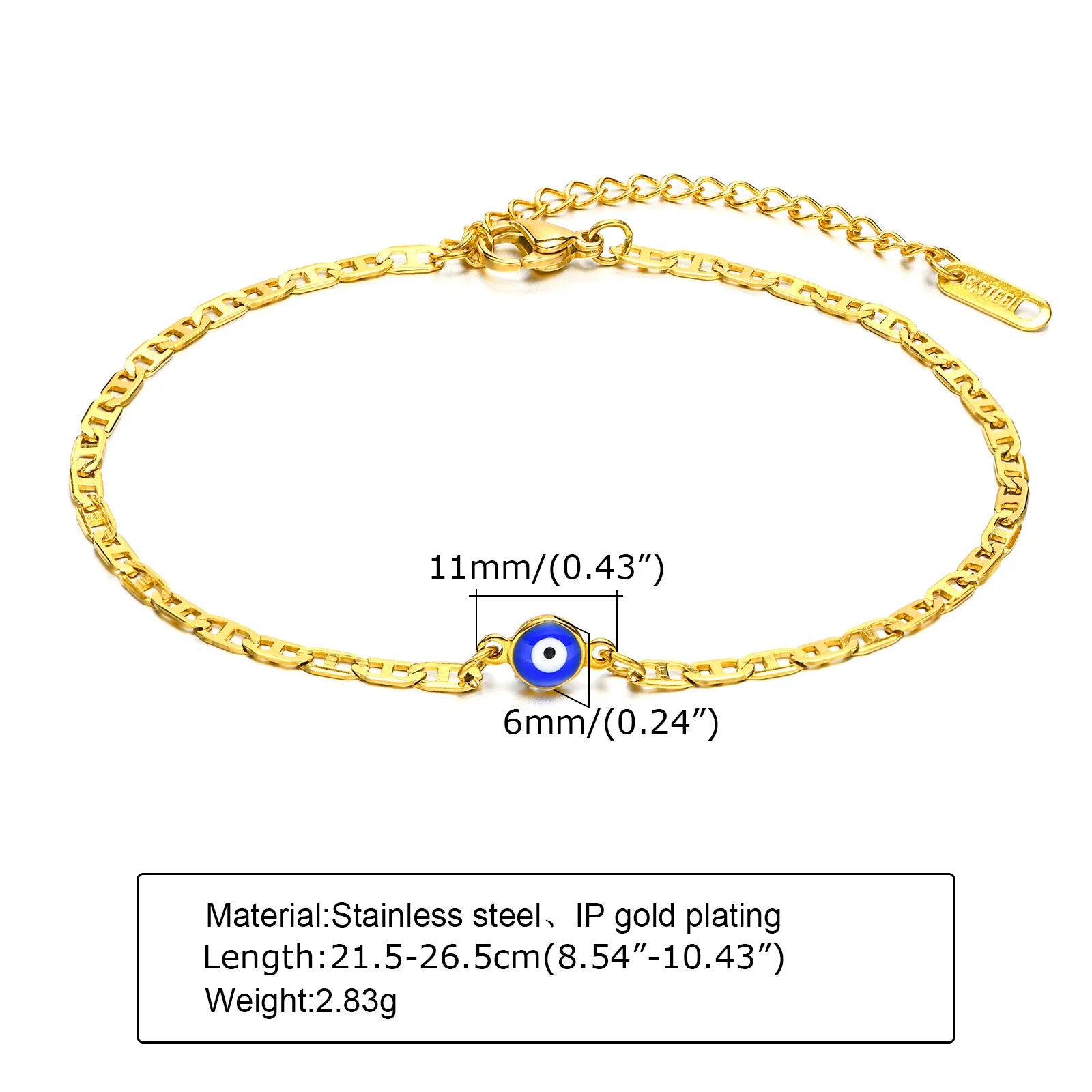 Edelstahl Glücksbringer Böses Auge Fußkettchen Armband für Frauen, blaues Auge Perlenkette Fußkettchen Sommer Strand Glücksbringer Amulett Geschenk
