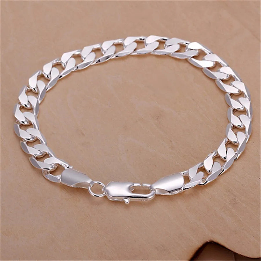 925 Sterling Silber exquisites massives Kettenarmband Mode Charms Frauen Männer massiv Hochzeit süße schlichte Modelle Schmuck
