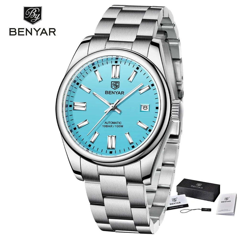 Nuevo reloj automático de lujo BENYAR, impermeable hasta 10ATM, de acero inoxidable, para hombre, relojes de pulsera mecánicos, reloj deportivo de buceo para hombre