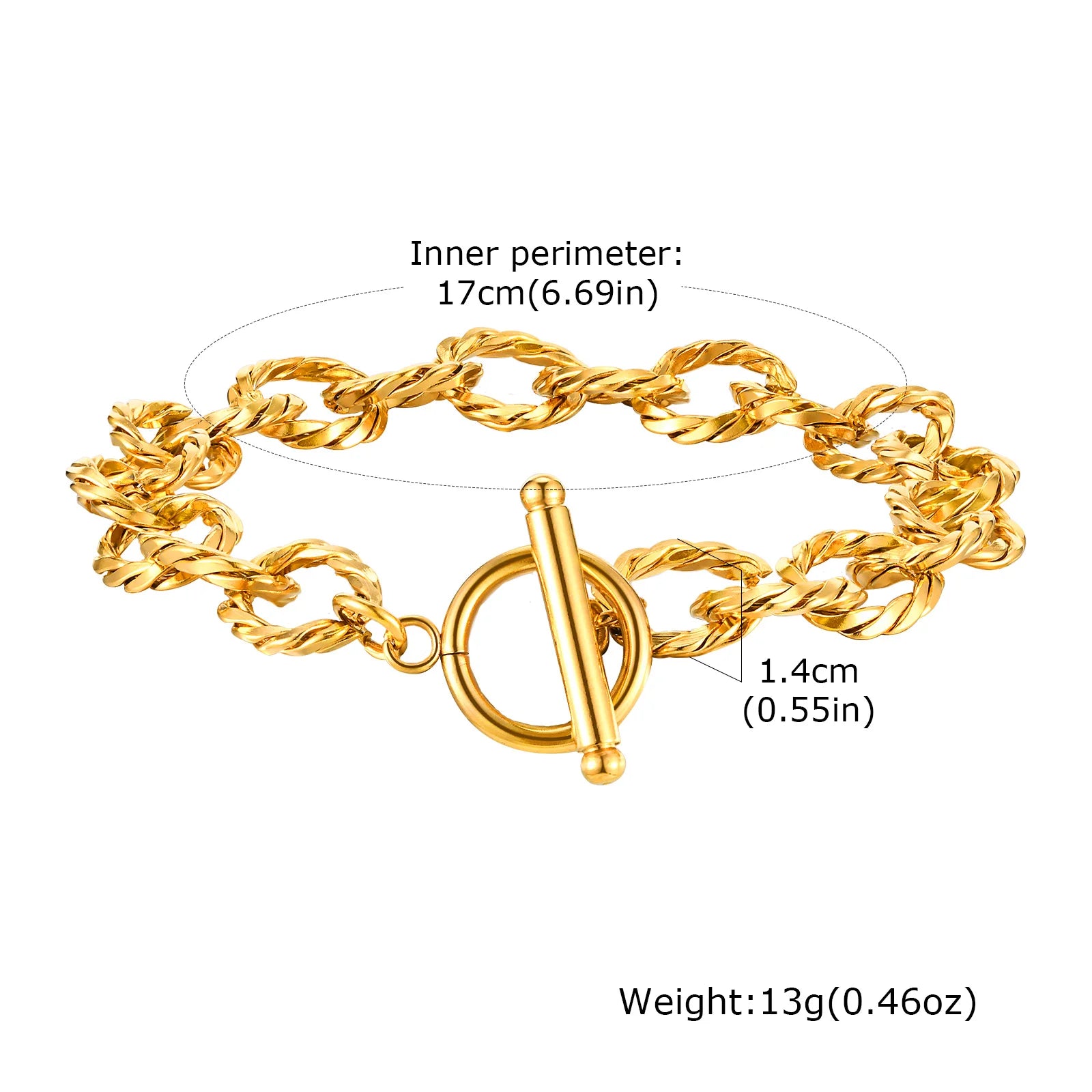 Massive klobige Toggle-Armbänder für Damen, Edelstahl OT-Verschluss-Gliederkettenarmband, vergoldet, anlaufgeschützt