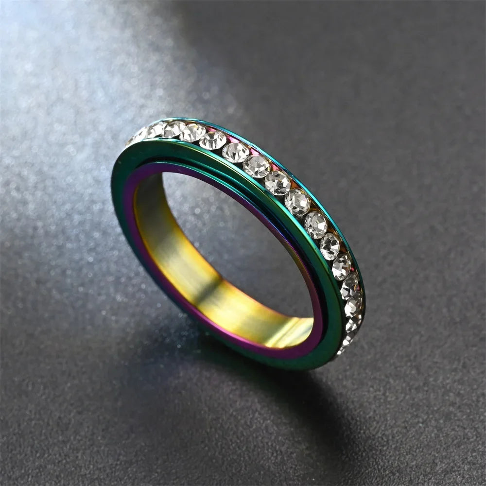 4MM Edelstahl Spinner Fingerringe für Frauen Kristall Drehbare Eheringe Männer Mode Jahrestag Party Schmuck