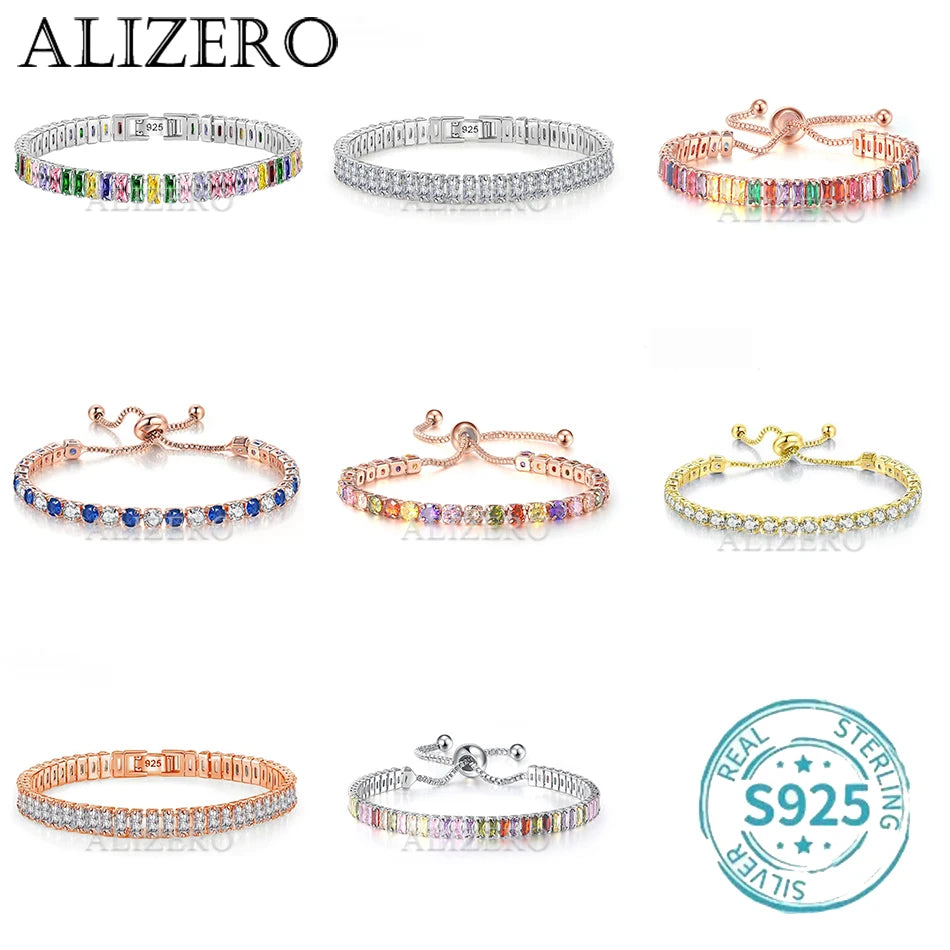 ALIZERO S925 Sterling Silber Armband Original Mehrfarbige Zirkonia Tennisarmbänder für Damen Mode Luxus Charm Schmuck