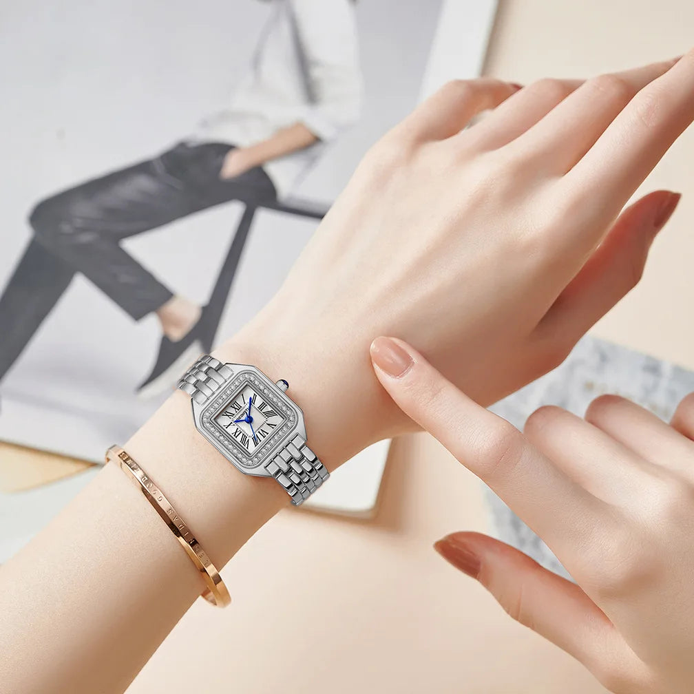 Neue Damenuhr Leichte Luxusmarke Business Gold Edelstahl Damenmode Quarzuhren Weibliche Uhr Armband Armbanduhr