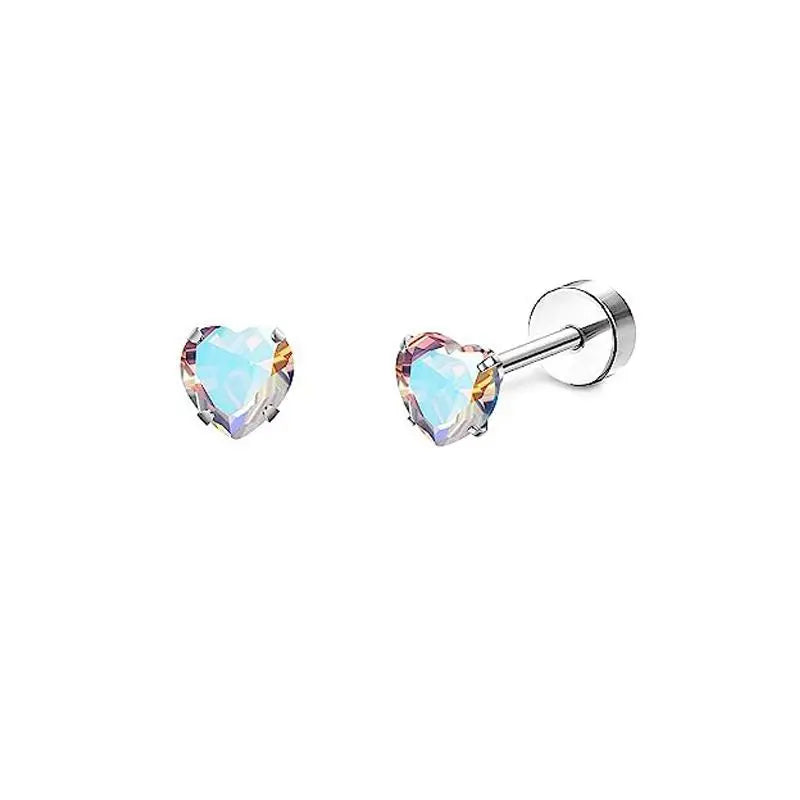 2er-Set Edelstahl Herz-Mond-Ohrstecker Schraubkugel-Ohrstecker für Frauen Mode Ohr Tragus Knorpel Piercing