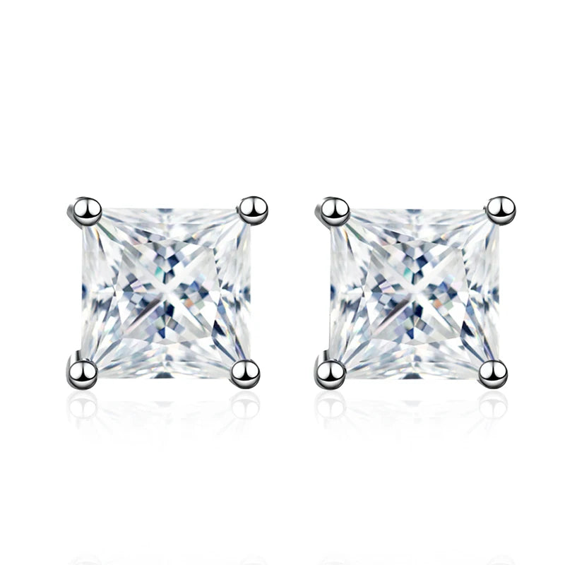 NeeTim 1ct 2ct Prinzessin-Schliff Moissanite Ohrringe s925 Sterling Silber vergoldet mit Weißgold Ohrstecker für Frauen Schmuck