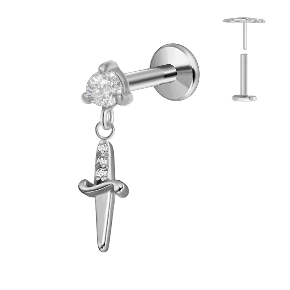 ASTM F136 G23 Titan Blumen Mond Stern Labret Piercing Push In Ohrringe Tragus Threadless Flat Back Piercing Körperschmuck