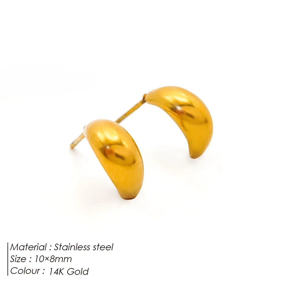 Pendientes de tuerca de acero inoxidable SUNIBI para mujer, color dorado, color plateado, pendientes sencillos, aros gruesos y lisos para esposas, joyería de moda.