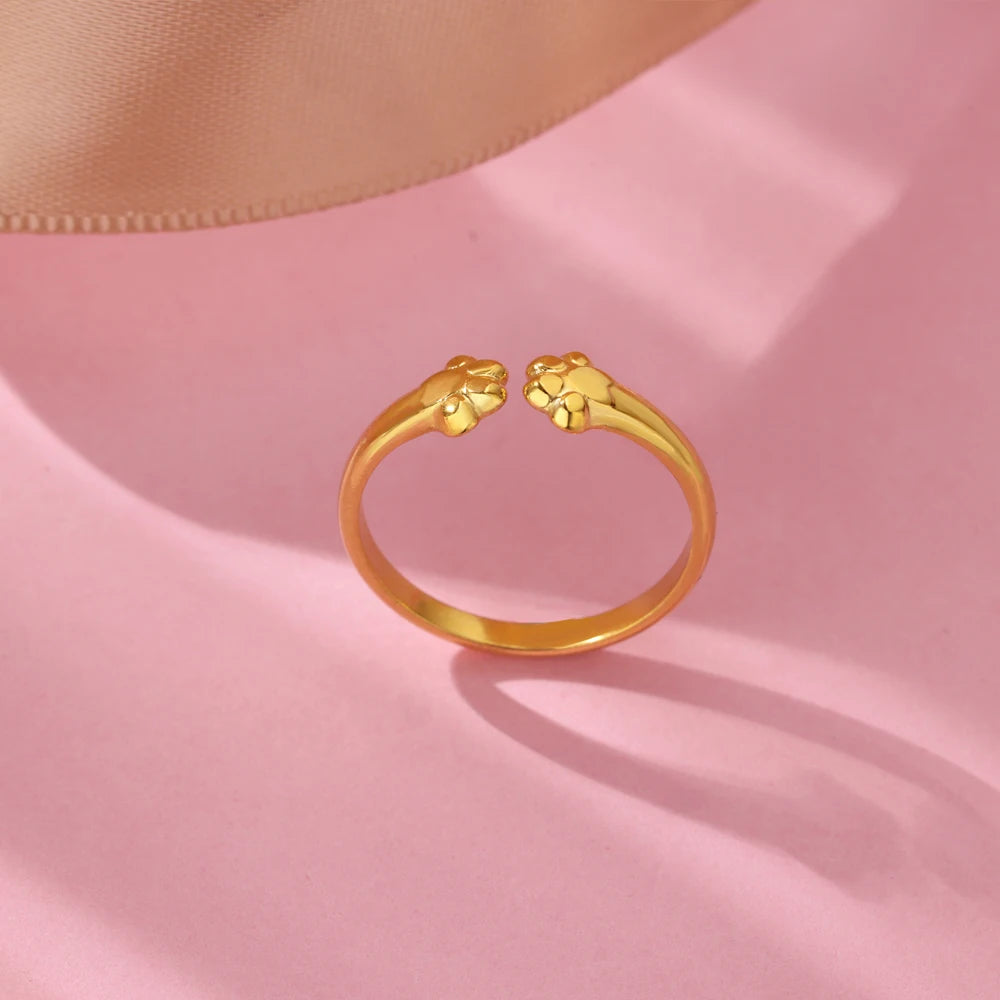 Niedliche Katzenpfoten-Offene Ringe Für Frauen Edelstahl Goldfarbe Temperament Tierfingerring 2025 Neue Mode Paarschmuck