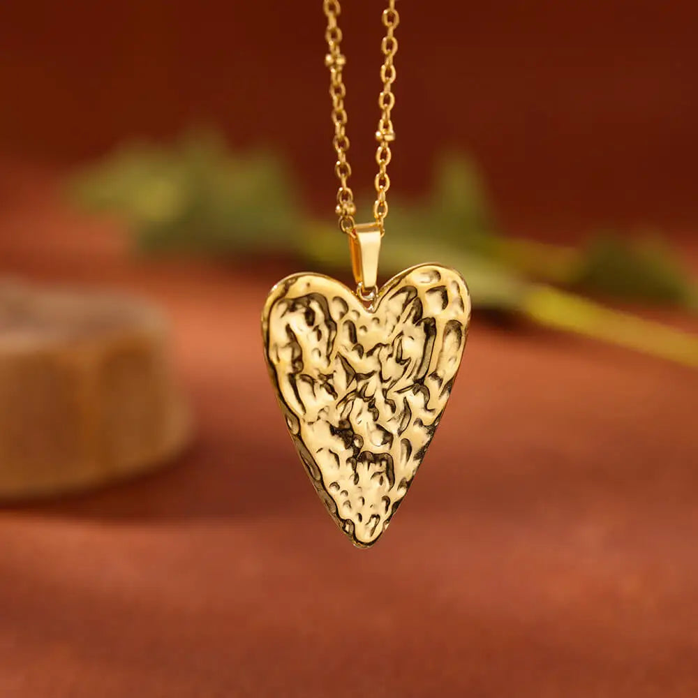 Collares Plisados de Acero Inoxidable con Colgante de Corazón de Moda para Mujer, Collar con Colgante Estético de Color Dorado de Moda, Joyería Accesorio