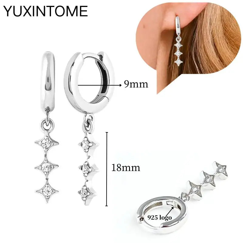 925 Sterling Silber Ohrnadel Mode Creolen Weiße Kristall Luxus Damen Silberohrringe Hochzeit Damenschmuck Geschenk
