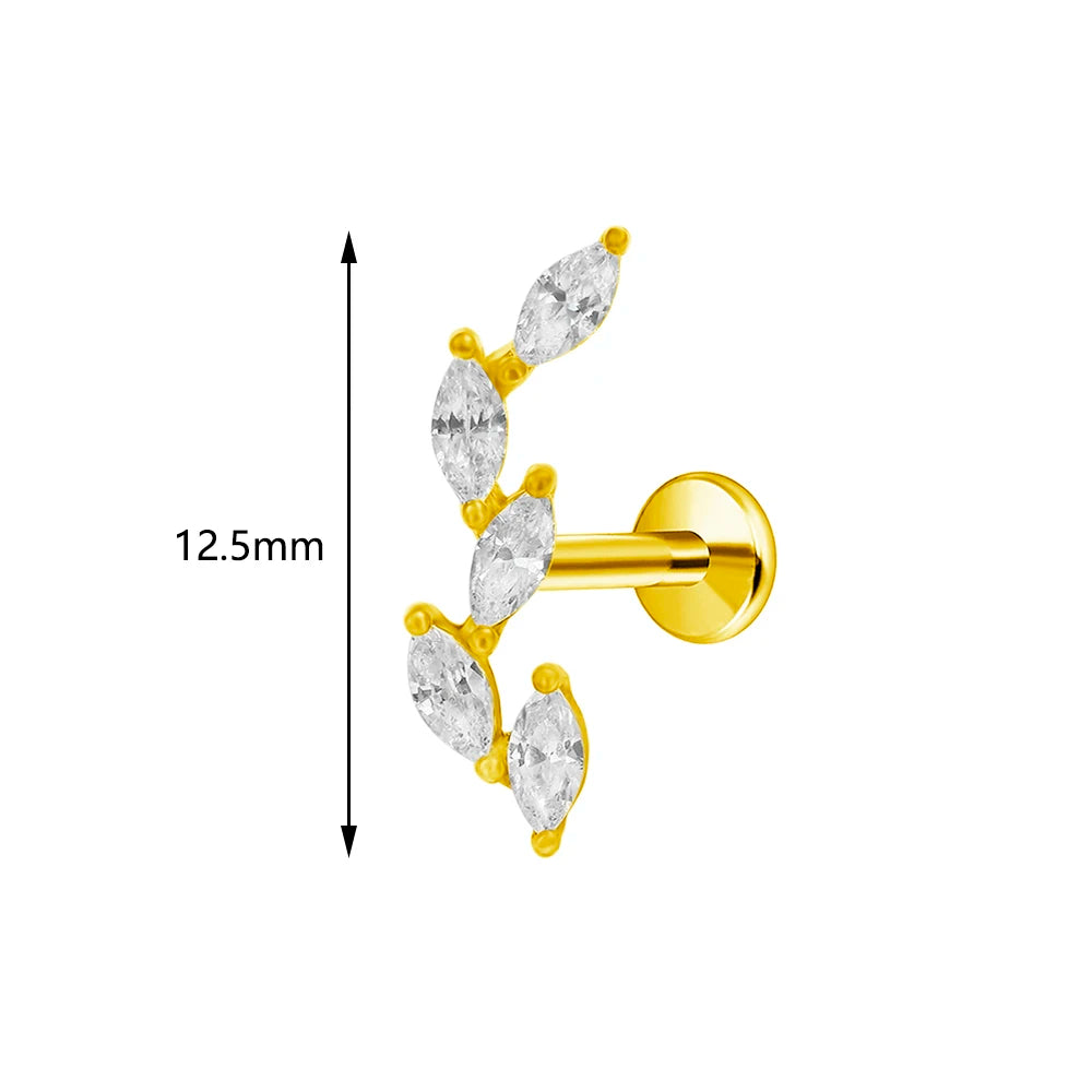 ASTM F136 G23 Titan Piercing Ast Ohrring Stecker Mond Push-In Zirkonia Gewindelos Labret Piercing 16/18/20G Knorpelkörperschmuck