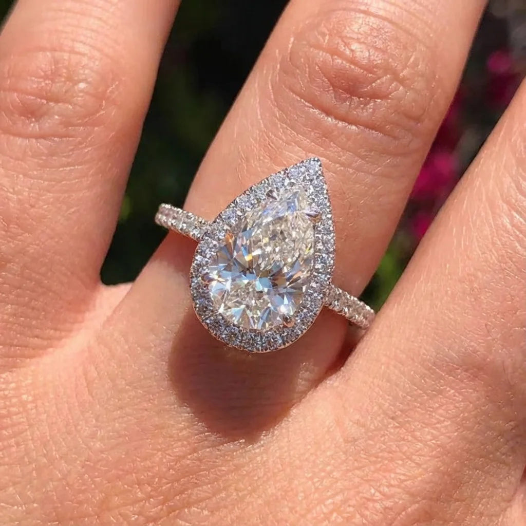 Anillo de circonita con forma de pera brillante simple de plata de ley 925 de 1 quilate para mujer, compromiso, boda, joyería fina de lujo de alta calidad
