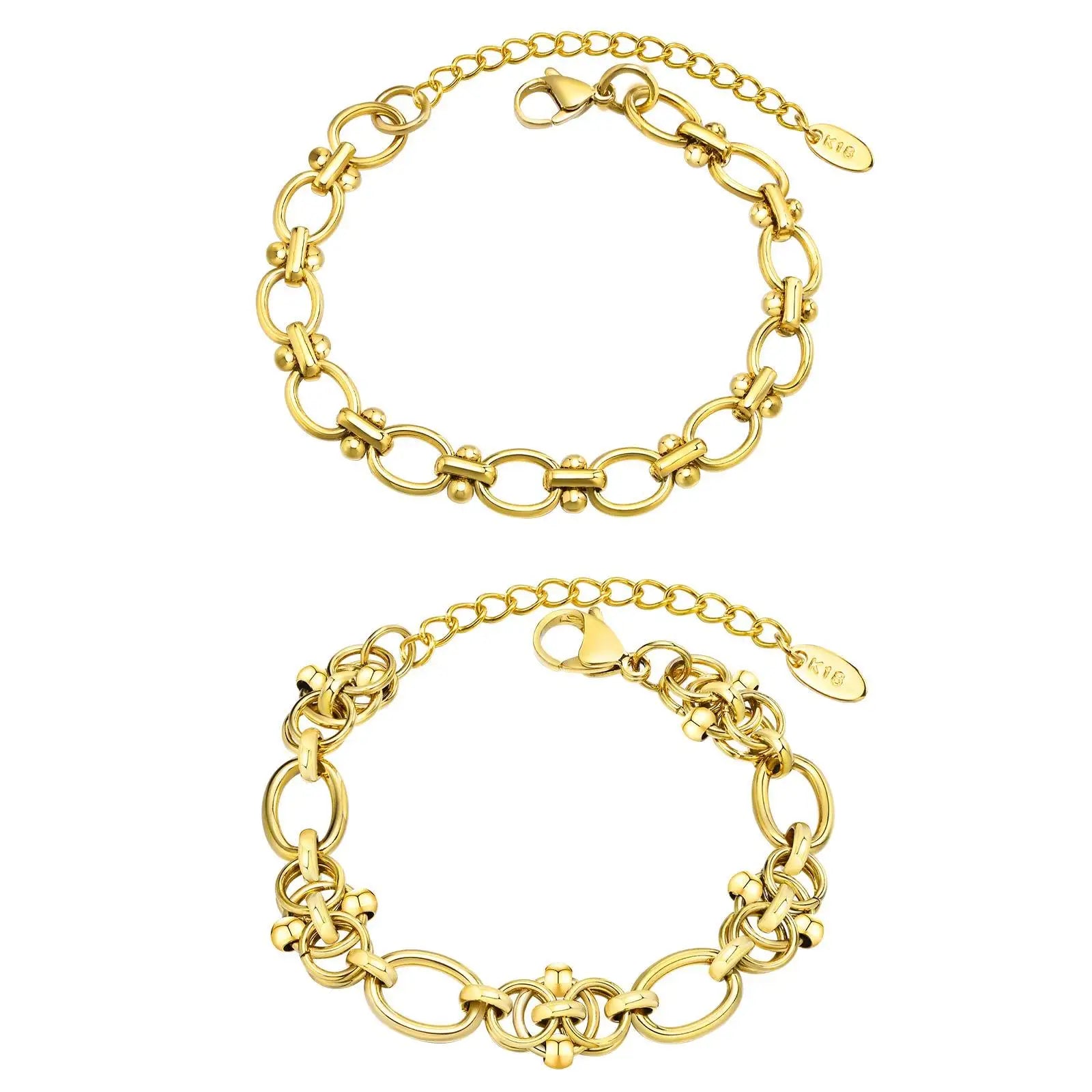 Auffälliges Edelstahl-Kettenarmband für Damen, Vintage 18k vergoldeter eleganter Schmuck