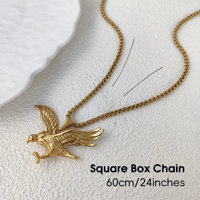 Colgante de águila de acero inoxidable bañado en oro de 18 quilates, llamativo, imprescindible para los amantes del hip hop, adecuado para discotecas y atuendos casuales.