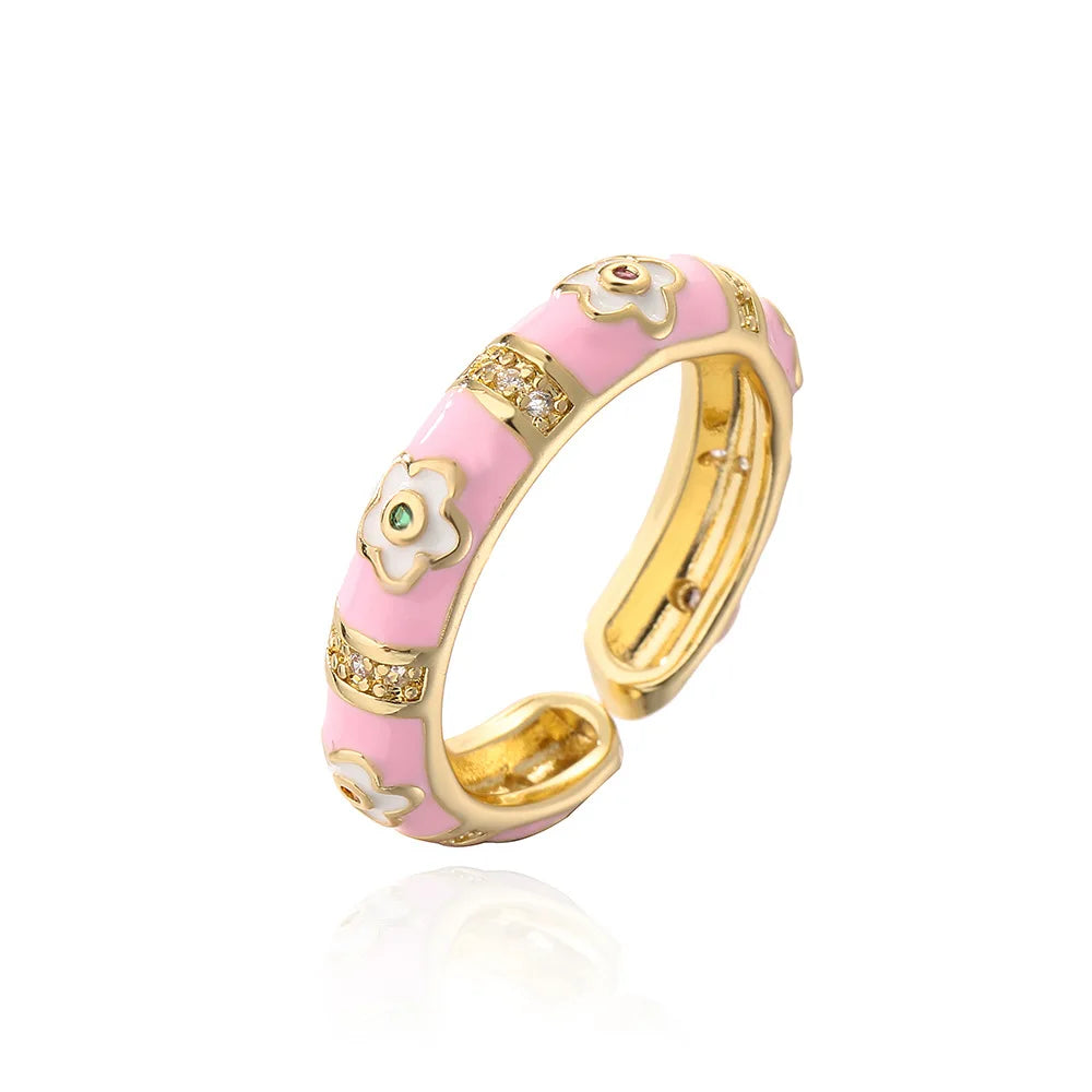 NEWBUY Bunte Emaille-Eheringe für Frauen, ovaler Blumen-Fingerring, weibliche Party-Schmuckaccessoires Großhandel