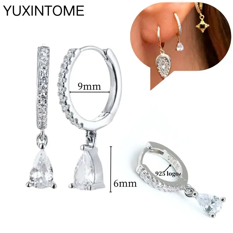 925 Sterling Silber Ohrnadel Mode Creolen Weiße Kristall Luxus Damen Silberohrringe Hochzeit Damenschmuck Geschenk