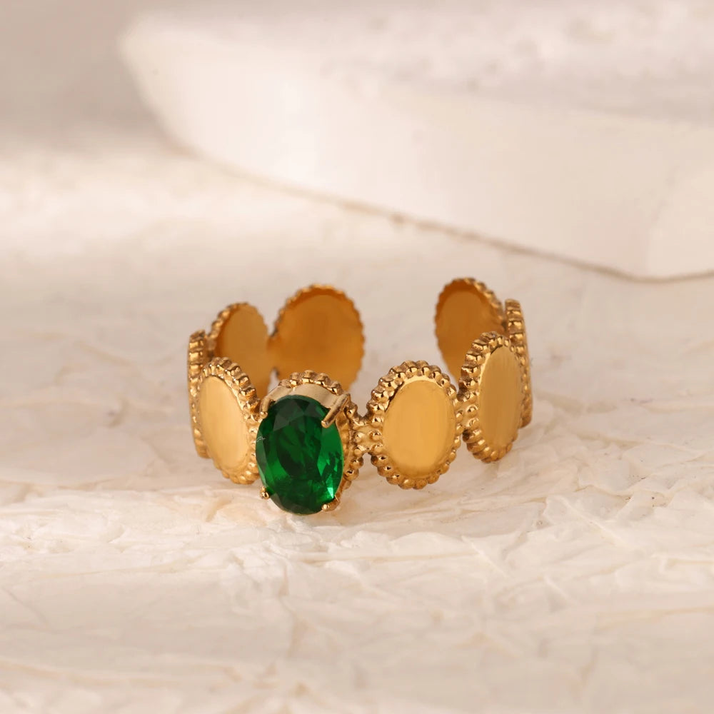 Grüne Zirkonia Herzringe für Damen, Vintage Goldfarben, Edelstahl, offener Ring, modischer ästhetischer Schmuck, Hochzeitsgeschenk