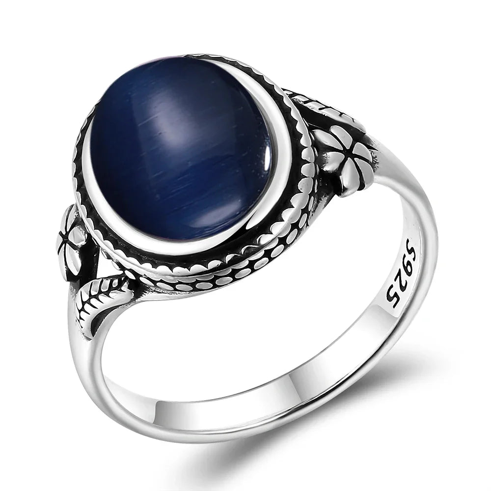 Vintage Silberring Damenschmuck Natürlicher Mondstein Tigerauge Personalisierte Ringe für Frauen Bijoux Hochzeitsschmuck Geschenk S925
